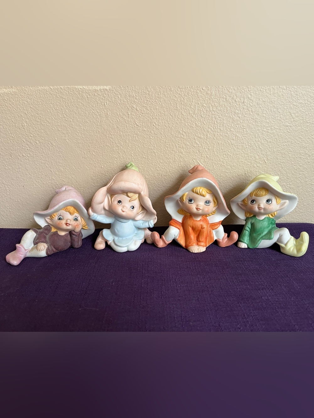 Vintage Homco Pixie Elf  Ceramic Figurines 1970s Set Of 4